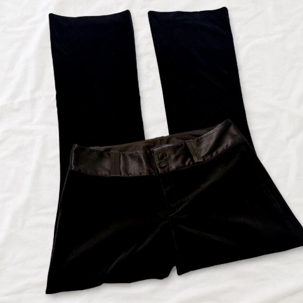 Banana Republic Black Velvet Martin Fit Flare Pants Satin Waistband Size 8
